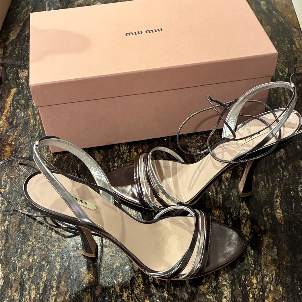 Miu Miu Metallic Strappy Heels